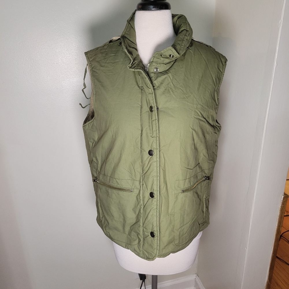 VTG J. Crew Sage Green Women's Vest With Hidden Hood SZ L